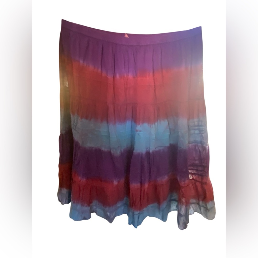 Summer Festival Skirt Cotton Tie Dye Full Lined Tiered  3X Purples rose blues